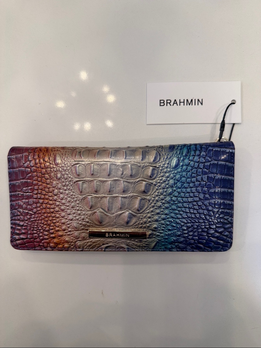Brahmin Ady Wallet Crocodile-Embossed Blue Multicolor NWT